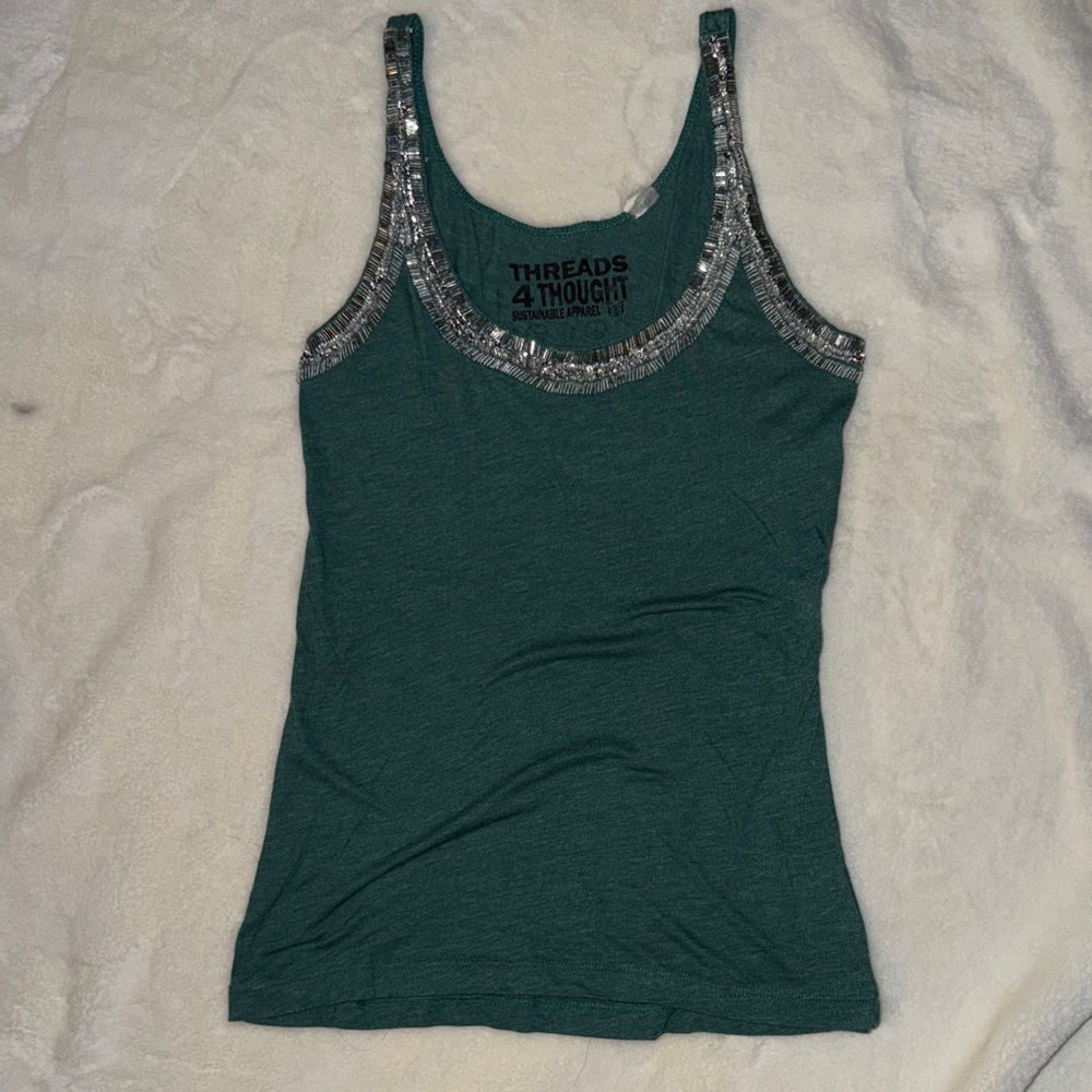 Threads 4 Thought Teal Tank Top with Metallic Trim